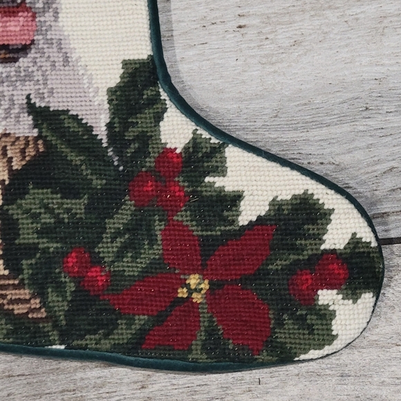 Wool monogrammed Jack Russell Terrior needlepoint Christmas stocking poinsetta - Picture 4 of 12